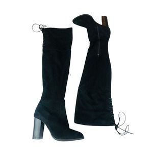 womens sz 6.5 black faux suede over the knee boots